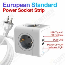 3-IN-1 Wired German/EU Wall Socket Power Strip with AC Outlets/USB/USB-C Charger Adapter Overload Protection Socket with On/Off Switch 3-IN-1 Wired German/EU Wall Socket Power Strip with AC Outlets/USB/USB-C Charger Adapter Overload Protection Socket with On/Off Switch