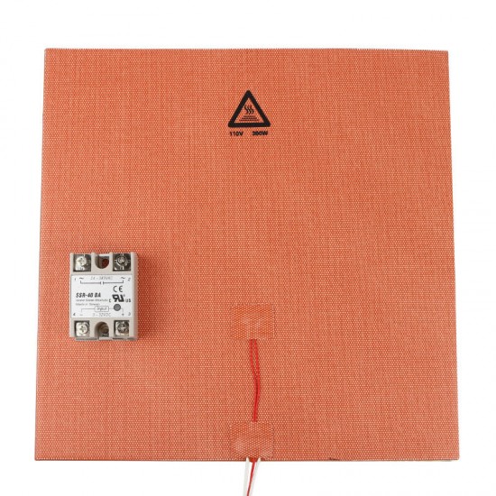 300*300mm 110V 300W Silicone Pad Heated Bed Heating Pad + SSR Solid State Relay Kit for 3D Printer