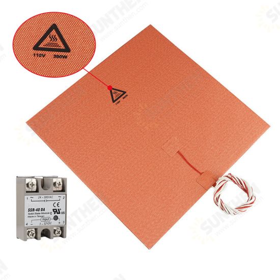 300*300mm 110V 300W Silicone Pad Heated Bed Heating Pad + SSR Solid State Relay Kit for 3D Printer