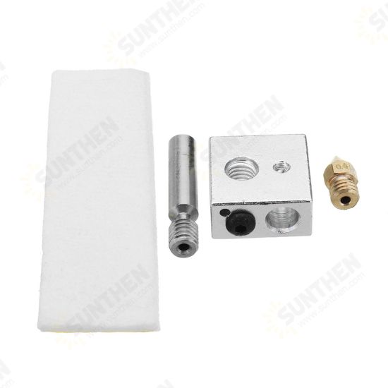 MK8 0.4 mm Extruder Nozzle + PTFE Throat + Heating Block + Insulation Tape Hotend Kit