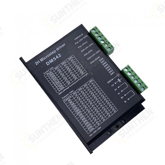 DM542 Stepper Motor Controller 2-phase Digital Stepper Motor Driver 18-48 VDC Max. 4.2A for 42/57/86 Series Motor DM542 Stepper Motor Controller 2-phase Digital Stepper Motor Driver 18-48 VDC Max. 4.2A for 42/57/86 Series Motor