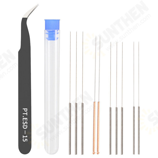 10pcs of 0.4mm MK8 Nozzles 10pcs of 0.4mm Needles and 1pcs of Tweezers Tool Set