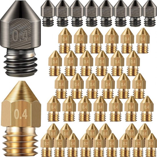 15/34/48PCS 0.2-0.6mm MK8 Extruder Nozzle Hardened Steel Brass Nozzles for 3D Printer