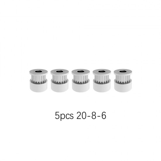 5Pcs GT2 Timing Pulley 16/20 Teeth Wheel Bore 4/5/6/6.35/8mm Aluminium Gear Teeth Width 6/10mm 3D Printers Parts Black/Silver
