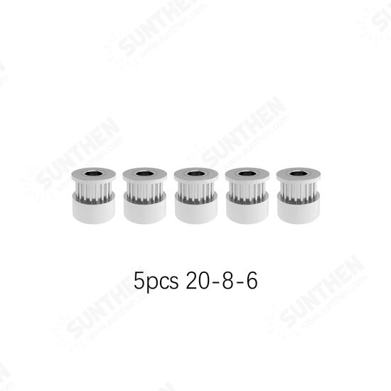 5Pcs GT2 Timing Pulley 16/20 Teeth Wheel Bore 4/5/6/6.35/8mm Aluminium Gear Teeth Width 6/10mm 3D Printers Parts Black/Silver