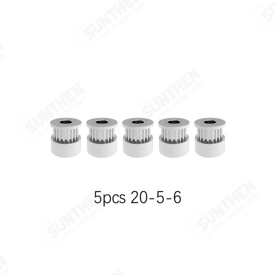 5Pcs GT2 Timing Pulley 16/20 Teeth Wheel Bore 4/5/6/6.35/8mm Aluminium Gear Teeth Width 6/10mm 3D Printers Parts Black/Silver