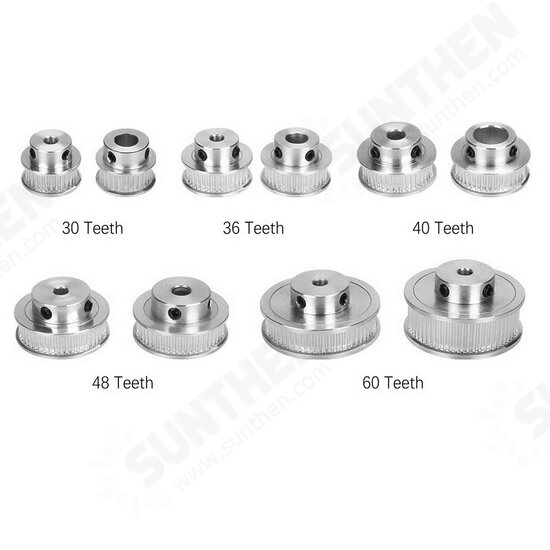 GT2 Timing Pulley 30/36/40/48/60 Teeth Wheel Bore 5/6.35/8/10/12mm Aluminium Gear Teeth Width 6/10mm 3D Printers Parts Silver