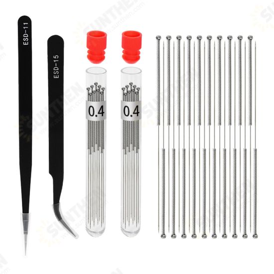 10Pcs 0.4mm Nozzle Cleaning Needle Set with Tweezer for 3D Printer