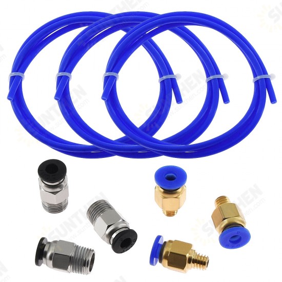 3PCS 1Meters Blue PTFE Tube + 3 PC4-M6 Pneumatic Connector + 3 PC4-M10 Connectors for 3D Printer 1.75mm Filament