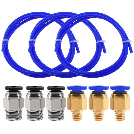 3PCS 1Meters Blue PTFE Tube + 3 PC4-M6 Pneumatic Connector + 3 PC4-M10 Connectors for 3D Printer 1.75mm Filament