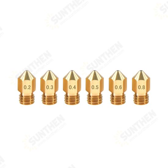 Brass Nozzle 1.75mm M6 Thread 0.2/0.3/0.4/0.5/0.6/0.8mm for 3D Printer