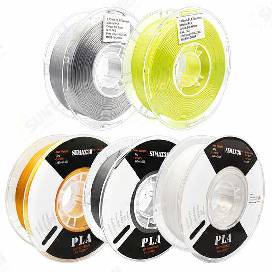 5 Rolls Silk PLA Filament 1KG 1.75mm Black/White/Gold/Silver/Yellow Filament Set for 3D Printers