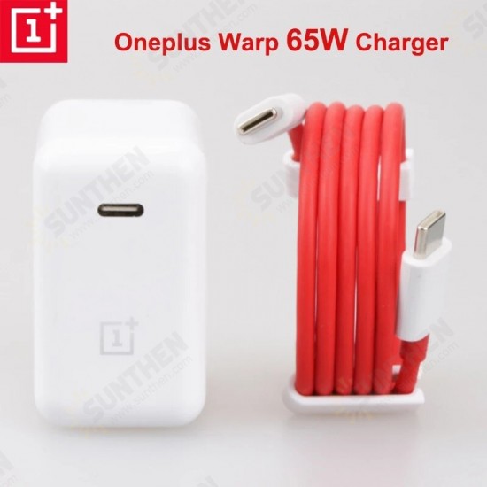 65W Warp Charge USB-C Charger Dash Warp Fast Charging Wall Adapter EU Plug With 65W 6.5A Max USB-C to USB-C Cable For OnePlus iPad MacBook Huawei