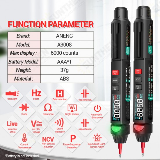 A3007/8 True RMS Digital Multimeter + Voltage Test Pen + Phase Sequences Meter 3 In 1 with LCD Backlight Flashlight NCV Auto-off Multiple Accessories A3007/8 True RMS Digital Multimeter + Voltage Test Pen + Phase Sequences Meter 3 In 1 with LCD Backlight Flashlight NCV Auto-off Multiple Accessories