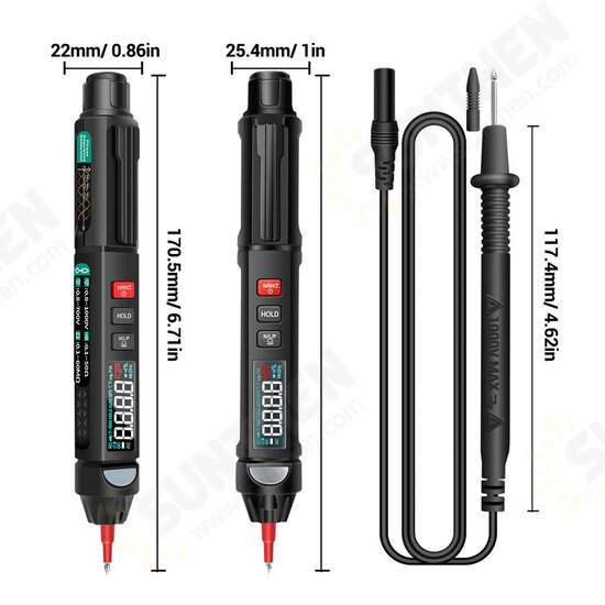 A3008 Digital Multimeter Auto Intelligent Sensor Pen Tester 6000 Counts Non-contact Voltage Meter VA Color Reverse Display Screen