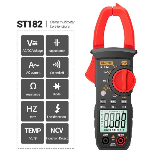 ST182 Digital Clamp Meter DC/AC Voltage Tester Clamp Multimeter Hz Capacitance NCV Ohm Test