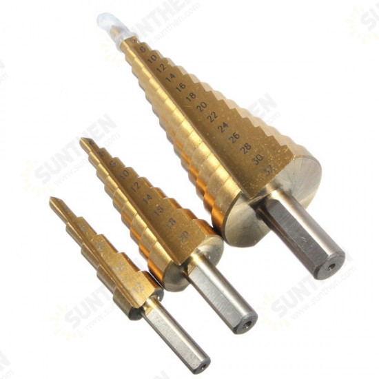 3Pcs HSS 4-12 20 32mm High Quality Steel Step Drill Bit Hole Cutter