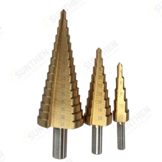 3Pcs HSS 4-12 20 32mm High Quality Steel Step Drill Bit Hole Cutter