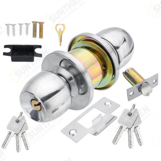 Stainless Steel Round Door Knobs Privacy Passage Entrance Lock Entry with 3 Keys