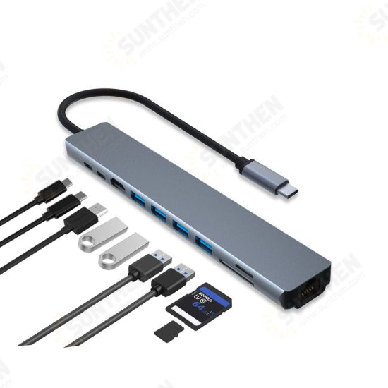 10in1 USB-C Docking Station Adapter With 4K@30Hz HD Display/100W PD3.0 Power/USB-C Data Transfer/RJ45 Network/3.5mm Jack/4* USB3.0/Memory Card Reader