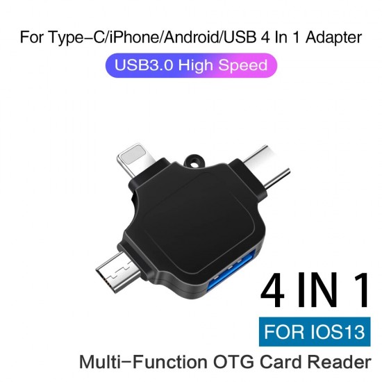 4in1 Type-C USB3.0 OTG Adapter Converter Card Reader With USB-C/for Lightning/Micro USB/USB OTG Connector for iPhone Samsung Huawei OnePlus