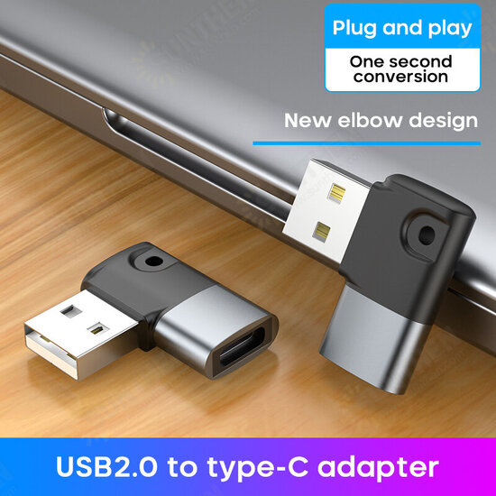 Durable 90° Elbow Adapter USB 2.0 To USB-C Adapter Converter For Macbook Pro