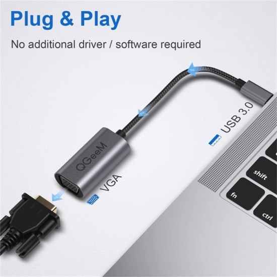 QG-UA07-A USB to VGA Adapter USB 3.0 to VGA Adapter Multi-Display Video Converter for Mac OS PC Laptop Windows 7/8/8.1/1 MacBook Pro 2019/2018/2017