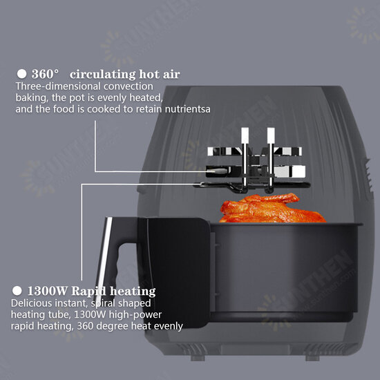 1300W Electric Hot Air Fryers Oven Oilless Cooker 5.5L Large Capacity Touch Screen 360° Cycle Heating with Non Stick Pot Liner