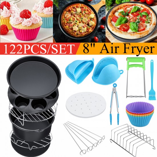 8inch Air Fryer For 3.7QT-6.8QT 124PCS Set Accessories Frying Cage Baking Rack Tray
