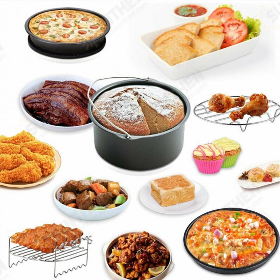 8inch Air Fryer For 3.7QT-6.8QT 124PCS Set Accessories Frying Cage Baking Rack Tray