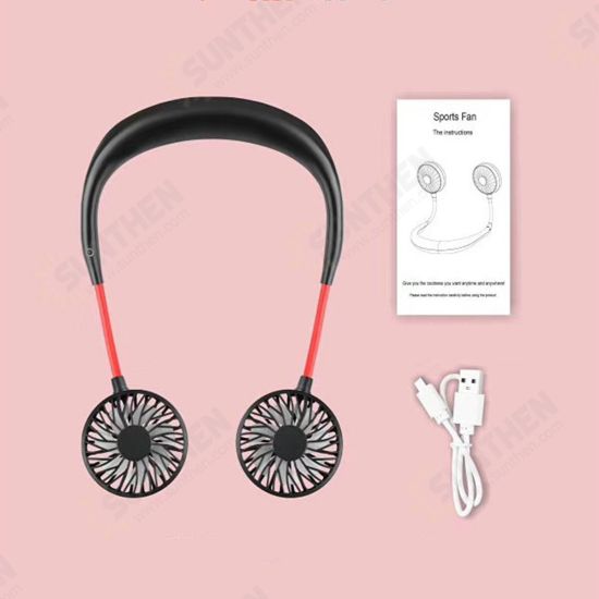 Portable Neck Hanging Fan USB Rechargeable Neckband Sport Lazy Cooler Double Head Cooling