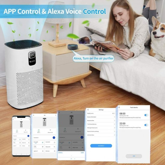 A9 Air Purifier LED Display 460m³/h CADR 4 Gear Wind Speed Remove 99.97% Dust Smoke Pollen Alexa Google Home Voice Control Air Cleaner for Home Bedroom Office Large Room