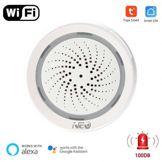 Tuya WiFi Siren Alarm with 100dB Sound, APP Remote, Temperature/Humidity Sensor for Smart Home Security