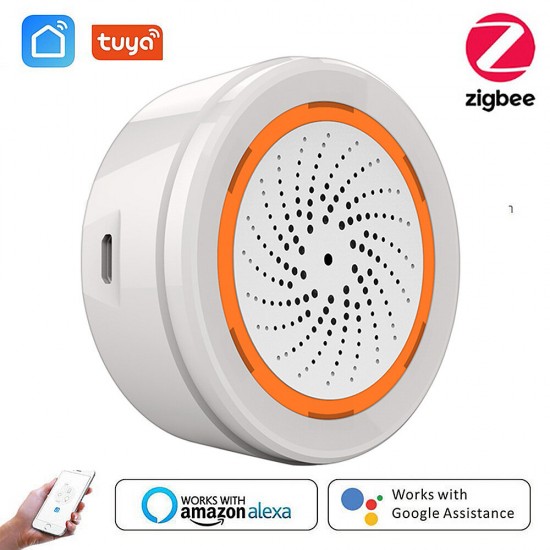 APP Remote On/Off Control 90dB Sound Light Alarm with Temperature Humidity Sensor Smart Home Security Protection Device for Alexa Google Home