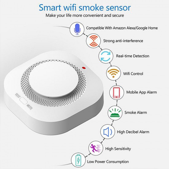 Tuya Wifi Smoke Sensor Fire Detection Alarm Smart Home Security Fire Protection Work with Alexa Google Home