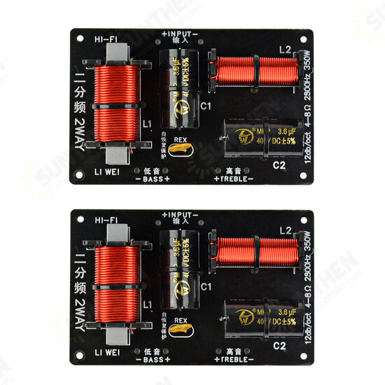 2Pcs 350W 2 Ways Crossover Audio Board Tweeter Bass Speaker Frequency Divider 2 Unit for 4-8Ohm DIY Speaker Filter 2800Hz