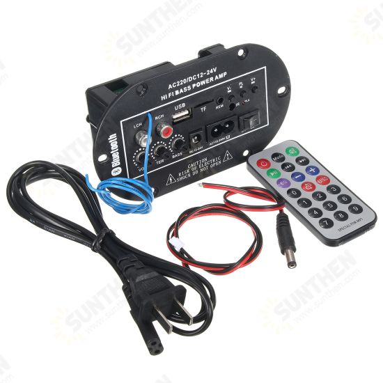 AC 220V/DC 12V/24V 50W Car Bluetooth Subwoofer Hi-Fi Bass Amplifier Board Audio TF USB with Remote Controller