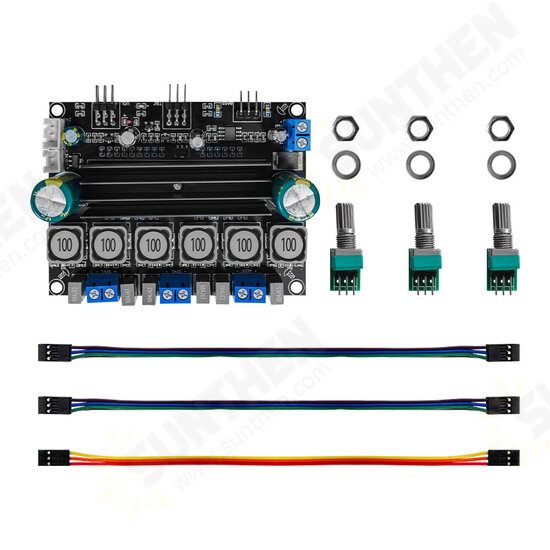 TPA3116D2 2.1 Channle Amplifier board 2x50W+100W High-Power HiFi Output Bass Subwoofer Amplifier with Extension Potentiometer Cable