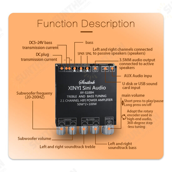 XY-S100H TPA3116D2 50Wx2+100W 2.1 Channel bluetooth Audio Power Amplifier Module High and Low Bass Subwoofer XY-S100H TPA3116D2 50Wx2+100W 2.1 Channel bluetooth Audio Power Amplifier Module High and Low Bass Subwoofer