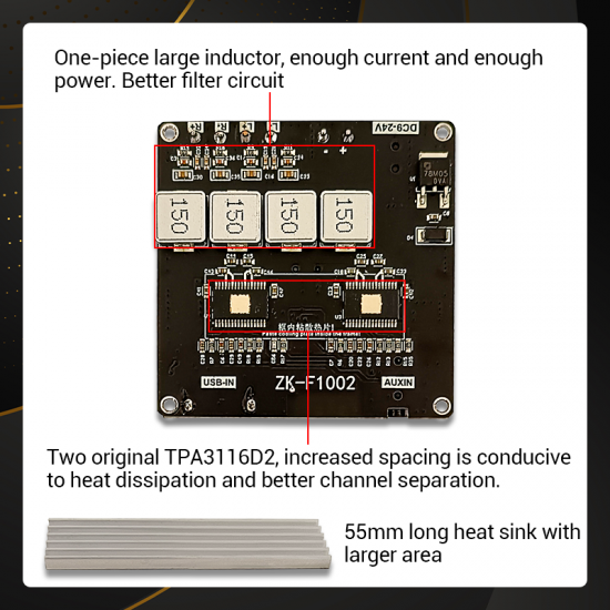 ZK-F1002 Volume Indicator bluetooth Audio Power Amplifier Board Module TPA3116D2 Stereo 100Wx2