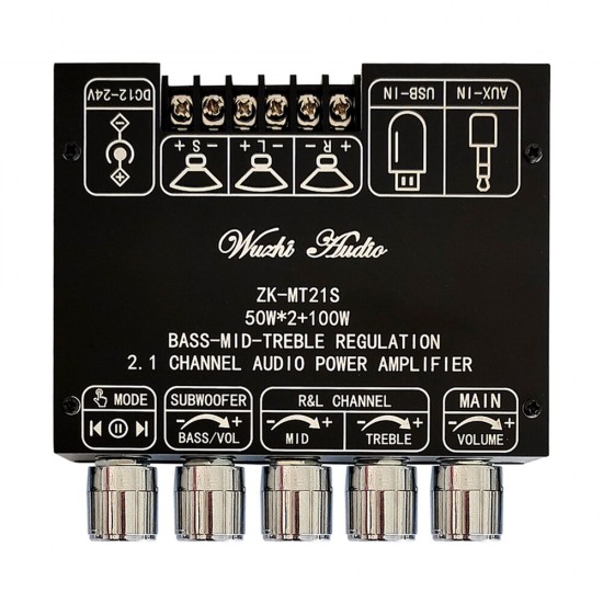 ZK-MT21S 2.1 Channel Bluetooth 5.1 Subwoofer Amplifier Board Module 50WX2+100W Power Audio Stereo Amplifier Board