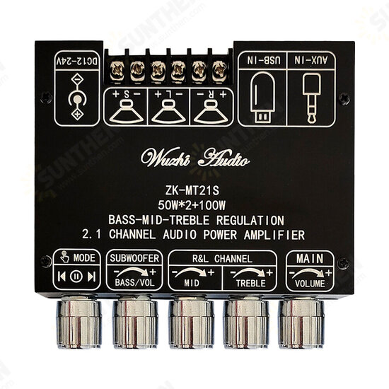 ZK-MT21S 2.1 Channel Bluetooth 5.1 Subwoofer Amplifier Board Module 50WX2+100W Power Audio Stereo Amplifier Board