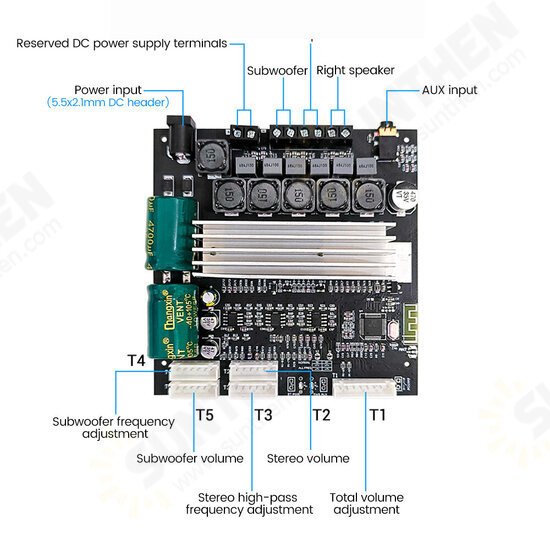 ZK-TB22P 2.1 Channel bluetooth 5.1 Audio Power Amplifier Board TWS Paring Interconnect 50W+50W+100W Potentiometer External with BT Audio Amplifier