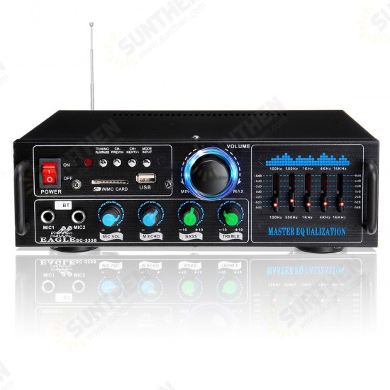 2000W Dual Channel Wireless bluetooth 5.0 Stereo Amplifier Digital HiFi Audio Power Amplifier Mixer Support FM Function Remote Control for Stage Home Car Karaoke