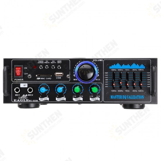 2000W Dual Channel Wireless bluetooth 5.0 Stereo Amplifier Digital HiFi Audio Power Amplifier Mixer Support FM Function Remote Control for Stage Home Car Karaoke