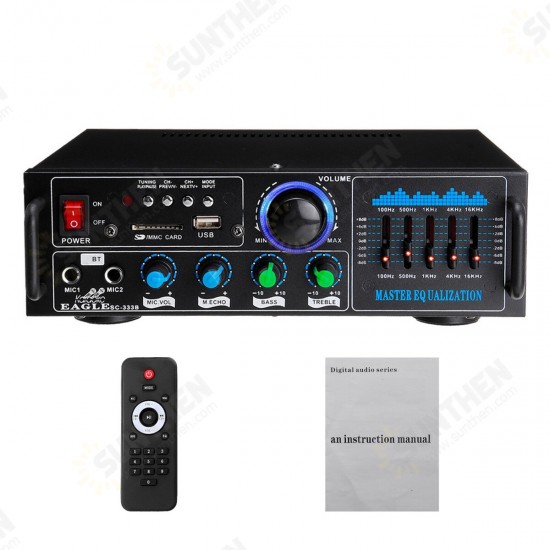 2000W Dual Channel Wireless bluetooth 5.0 Stereo Amplifier Digital HiFi Audio Power Amplifier Mixer Support FM Function Remote Control for Stage Home Car Karaoke