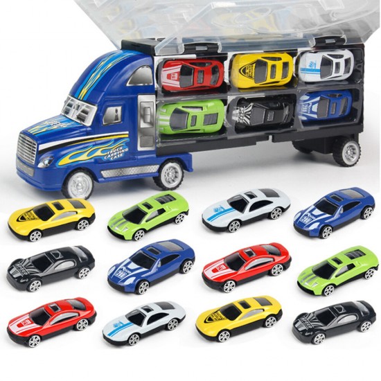 12 Pcs Kid Car Model Set Truck Simulation Track Vehicle Toys Alloy Cars+Cartoon Car+Storage Truck Children Toys Gift