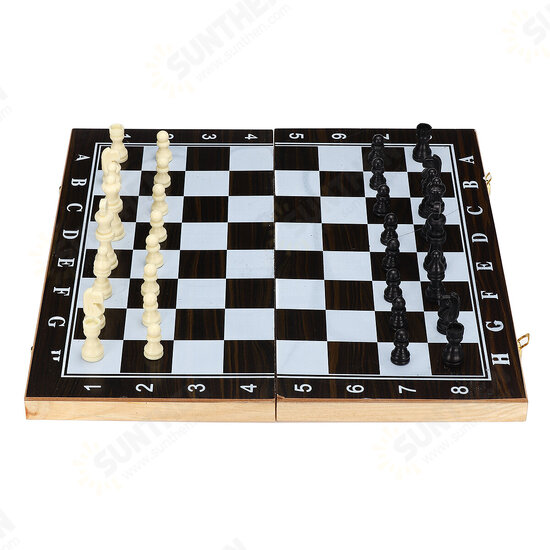 3-in-1 Folding Wood Chess Set Game Checkers Draughts Backgammon Toy Intelligence Development for Kids Adult