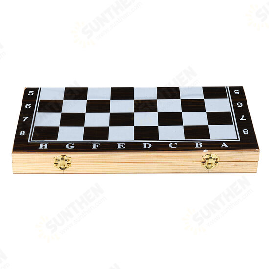 3-in-1 Folding Wood Chess Set Game Checkers Draughts Backgammon Toy Intelligence Development for Kids Adult