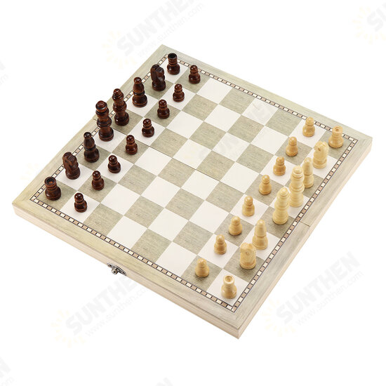 3 in 1 Folding Wooden Chess Set Checkers Backgammon Set Kids Adult Puzzle Game Toy